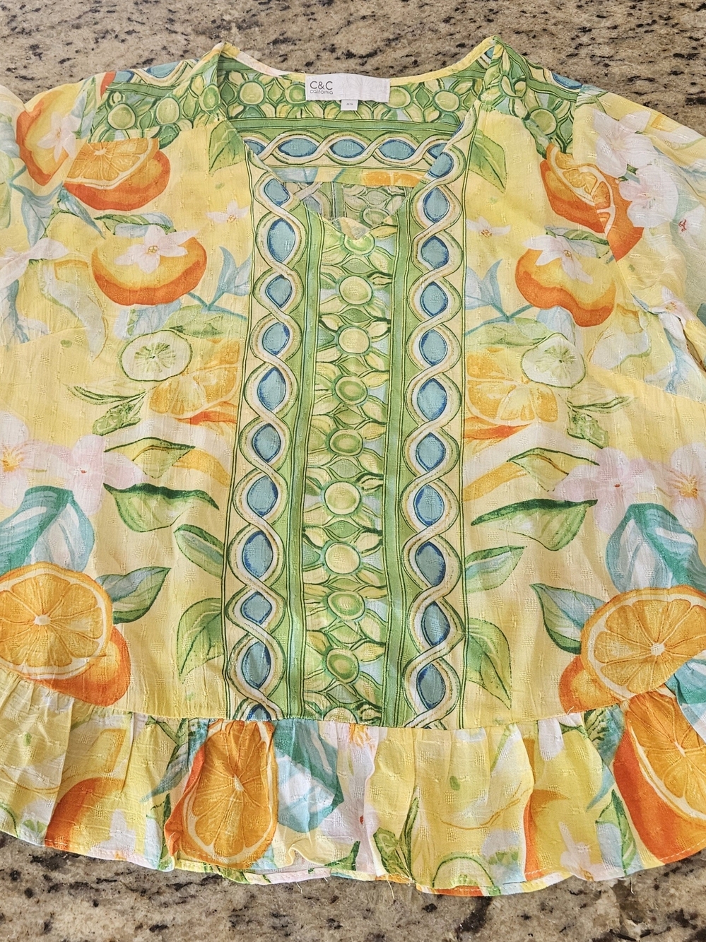 C&C California Yellow Green Orange Citrus Floral Tunic